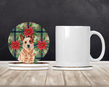 Load image into Gallery viewer, Red Heeler Australian Cattle Dog Christmas PoinsettIas Large Sandstone Coasters Pack of 4