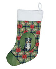 Load image into Gallery viewer, Black Australian Shepherd Christmas PoinsettIas Holiday Stocking