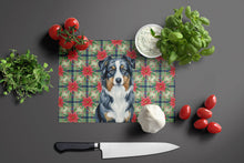 Load image into Gallery viewer, Black Australian Shepherd Christmas PoinsettIas Glass Cutting Board