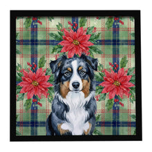 Load image into Gallery viewer, Black Australian Shepherd Christmas PoinsettIas Framed Metal Print
