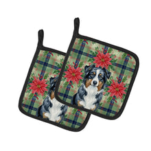 Load image into Gallery viewer, Black Australian Shepherd Christmas PoinsettIas Pair of Pot Holders