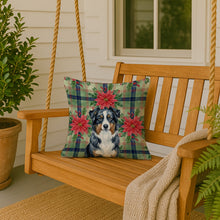 Load image into Gallery viewer, Black Australian Shepherd Christmas PoinsettIas Throw Pillow