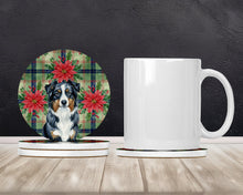 Load image into Gallery viewer, Black Australian Shepherd Christmas PoinsettIas Large Sandstone Coasters Pack of 4