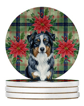 Load image into Gallery viewer, Black Australian Shepherd Christmas PoinsettIas Large Sandstone Coasters Pack of 4
