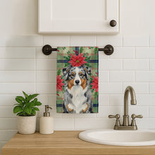Load image into Gallery viewer, Blue Merle Australian Shepherd Christmas PoinsettIas Kitchen Towel