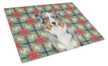 Load image into Gallery viewer, Blue Merle Australian Shepherd Christmas PoinsettIas Glass Cutting Board