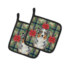 Load image into Gallery viewer, Blue Merle Australian Shepherd Christmas PoinsettIas Pair of Pot Holders