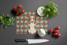 Load image into Gallery viewer, Red Merle Australian Shepherd Christmas PoinsettIas Glass Cutting Board