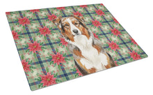 Load image into Gallery viewer, Red Merle Australian Shepherd Christmas PoinsettIas Glass Cutting Board