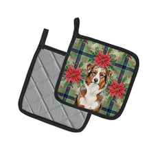Load image into Gallery viewer, Red Merle Australian Shepherd Christmas PoinsettIas Pair of Pot Holders