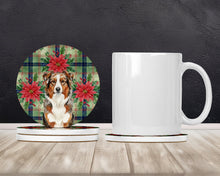 Load image into Gallery viewer, Red Merle Australian Shepherd Christmas PoinsettIas Large Sandstone Coasters Pack of 4