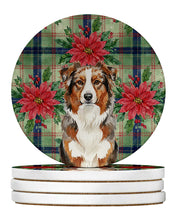 Load image into Gallery viewer, Red Merle Australian Shepherd Christmas PoinsettIas Large Sandstone Coasters Pack of 4
