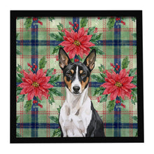 Load image into Gallery viewer, Black and White Basenji Christmas PoinsettIas Framed Metal Print