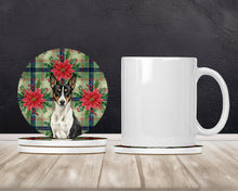 Load image into Gallery viewer, Black and White Basenji Christmas PoinsettIas Large Sandstone Coasters Pack of 4
