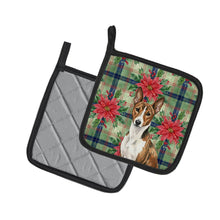 Load image into Gallery viewer, Brindle and White Basenji Christmas PoinsettIas Pair of Pot Holders