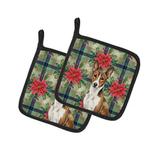 Load image into Gallery viewer, Brindle and White Basenji Christmas PoinsettIas Pair of Pot Holders