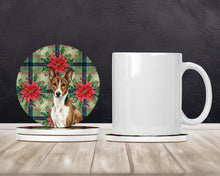 Load image into Gallery viewer, Brindle and White Basenji Christmas PoinsettIas Large Sandstone Coasters Pack of 4