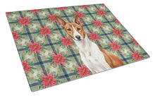 Load image into Gallery viewer, Red and White Basenji Christmas PoinsettIas Glass Cutting Board
