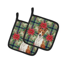 Load image into Gallery viewer, Red and White Basenji Christmas PoinsettIas Pair of Pot Holders