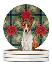 Load image into Gallery viewer, Red and White Basenji Christmas PoinsettIas Large Sandstone Coasters Pack of 4