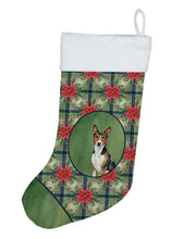 Load image into Gallery viewer, Tricolor and White Basenji Christmas PoinsettIas Holiday Stocking