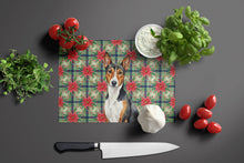 Load image into Gallery viewer, Tricolor and White Basenji Christmas PoinsettIas Glass Cutting Board