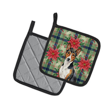 Load image into Gallery viewer, Tricolor and White Basenji Christmas PoinsettIas Pair of Pot Holders