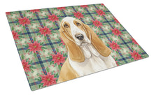 Load image into Gallery viewer, Lemon and White Basset Hound Christmas PoinsettIas Glass Cutting Board