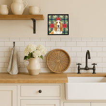 Load image into Gallery viewer, Lemon and White Basset Hound Christmas PoinsettIas Framed Metal Print