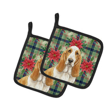 Load image into Gallery viewer, Lemon and White Basset Hound Christmas PoinsettIas Pair of Pot Holders