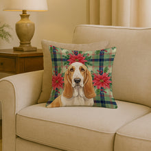 Load image into Gallery viewer, Lemon and White Basset Hound Christmas PoinsettIas Throw Pillow