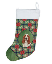 Load image into Gallery viewer, Red and White Basset Hound Christmas PoinsettIas Holiday Stocking