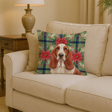 Load image into Gallery viewer, Red and White Basset Hound Christmas PoinsettIas Throw Pillow