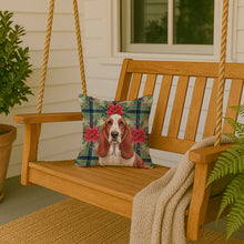 Load image into Gallery viewer, Red and White Basset Hound Christmas PoinsettIas Throw Pillow