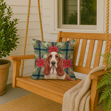 Load image into Gallery viewer, Red and White Basset Hound Christmas PoinsettIas Throw Pillow