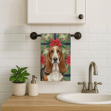 Load image into Gallery viewer, Tricolor and White Basset Hound Christmas PoinsettIas Kitchen Towel
