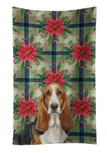 Load image into Gallery viewer, Tricolor and White Basset Hound Christmas PoinsettIas Kitchen Towel