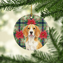 Load image into Gallery viewer, Lemon and White Beagle Christmas PoinsettIas Ceramic Ornament