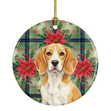 Load image into Gallery viewer, Lemon and White Beagle Christmas PoinsettIas Ceramic Ornament