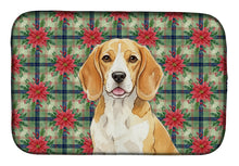 Load image into Gallery viewer, Lemon and White Beagle Christmas PoinsettIas Dish Drying Mat