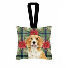 Load image into Gallery viewer, Lemon and White Beagle Christmas PoinsettIas Hanging Square Fabric Ornament 3.5 x 3.5