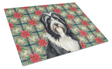 Load image into Gallery viewer, Black Bearded Collie Christmas PoinsettIas Glass Cutting Board