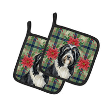 Load image into Gallery viewer, Black Bearded Collie Christmas PoinsettIas Pair of Pot Holders