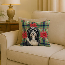 Load image into Gallery viewer, Black Bearded Collie Christmas PoinsettIas Throw Pillow
