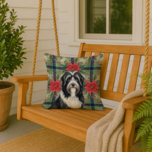 Load image into Gallery viewer, Black Bearded Collie Christmas PoinsettIas Throw Pillow