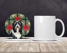 Load image into Gallery viewer, Black Bearded Collie Christmas PoinsettIas Large Sandstone Coasters Pack of 4