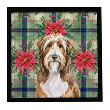 Load image into Gallery viewer, Brown Bearded Collie Christmas PoinsettIas Framed Metal Print
