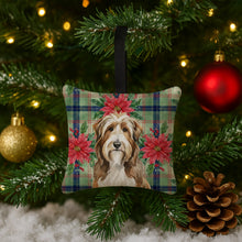 Load image into Gallery viewer, Brown Bearded Collie Christmas PoinsettIas Hanging Square Fabric Ornament 3.5 x 3.5