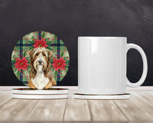 Load image into Gallery viewer, Brown Bearded Collie Christmas PoinsettIas Large Sandstone Coasters Pack of 4