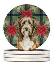Load image into Gallery viewer, Brown Bearded Collie Christmas PoinsettIas Large Sandstone Coasters Pack of 4